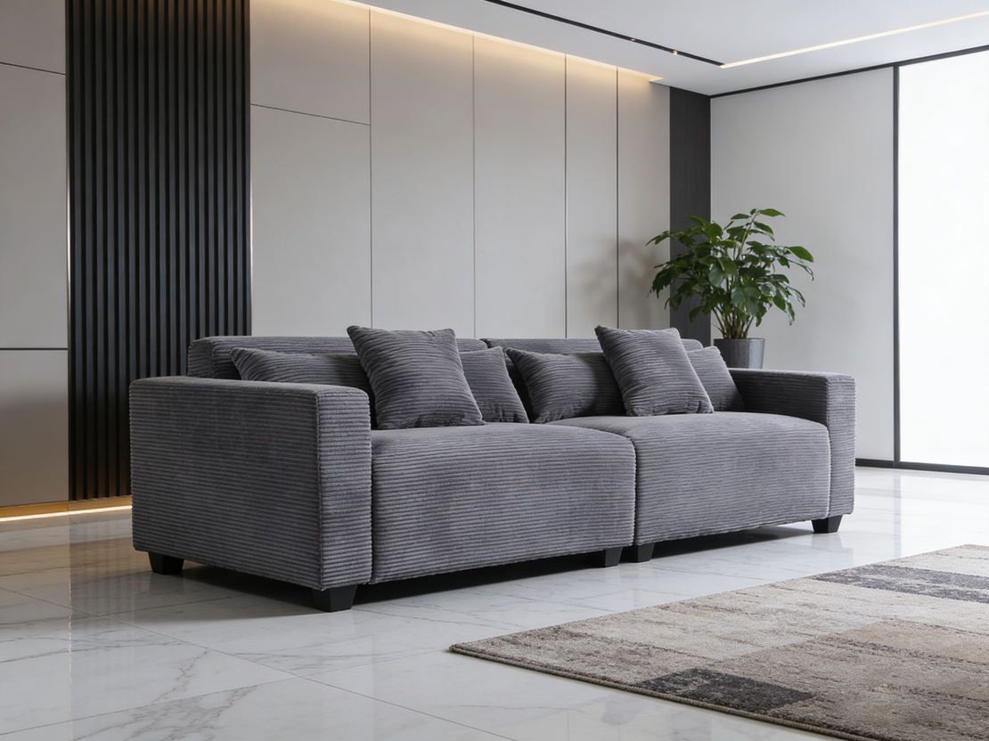 ספת רביצה 6 מושבים מבד קורדרוי רחיץ ודוחה כתמים דגם איימי אפור בהיר