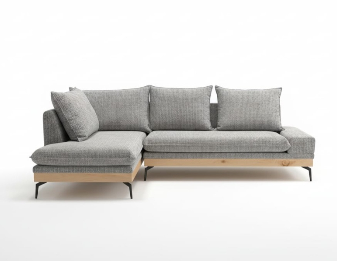 ספה פינתית יוקרתית עם בסיס עץ מלא ופורניר אלון דגם נויה