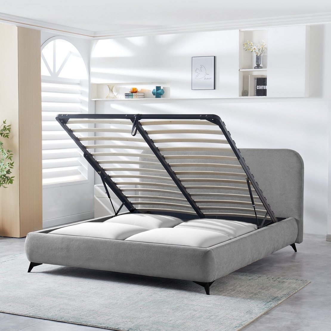 מיטה זוגית למזרן 160*200 כולל ארגז מצעים דגם הולה HOLLE אפור