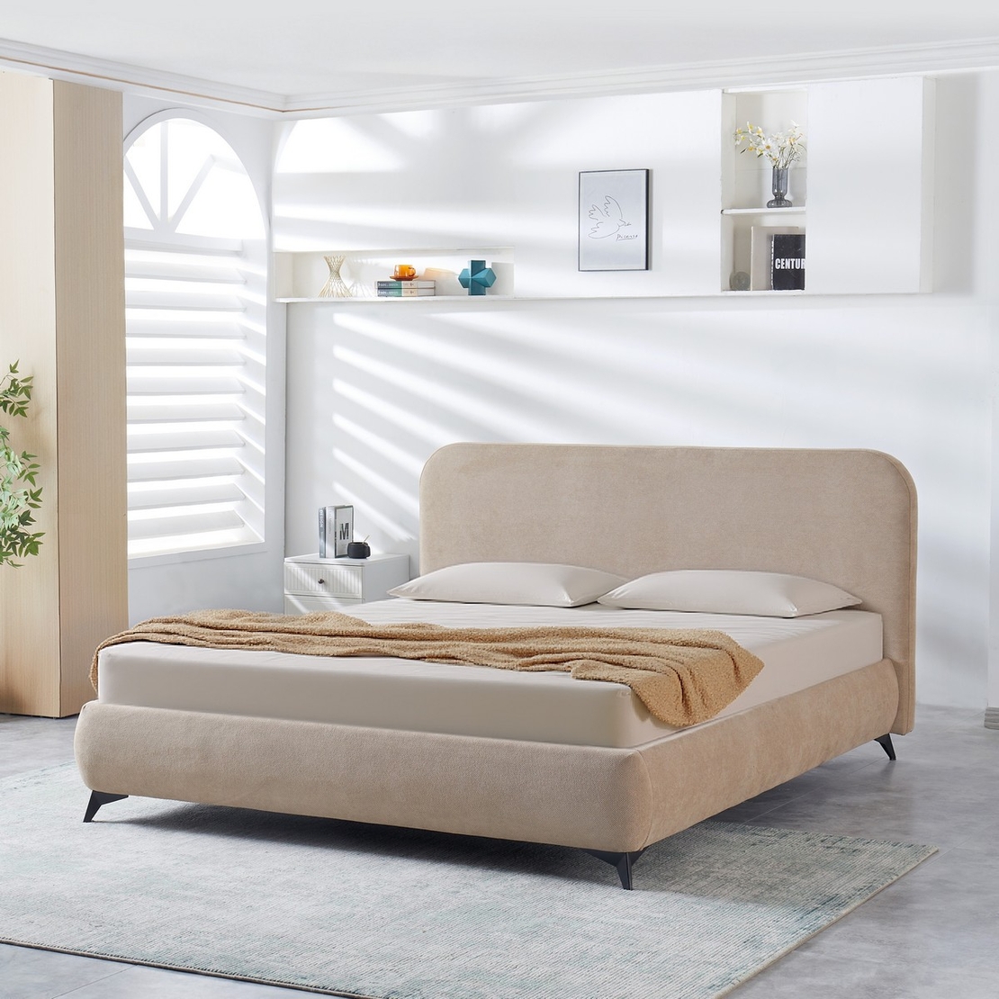 מיטה זוגית למזרן 140*190 כולל ארגז מצעים דגם הולה HOLLE חום בהיר