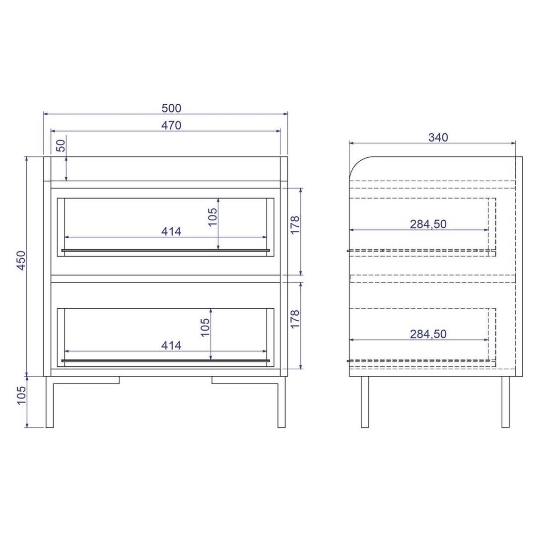 שידת לילה עם שתי מגירות דגם פול PAUL