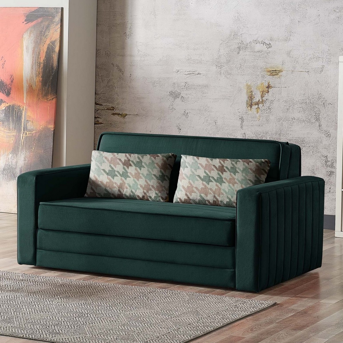 ספה דו-מושבית נפתחת למיטה זוגית עם ארגז מצעים דגם דומו DOMO ירוק