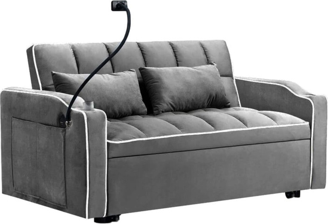 ספה נפתחת למיטה זוגית עם טעינת USB דגם לאציו LAZIO-2 אפור כהה