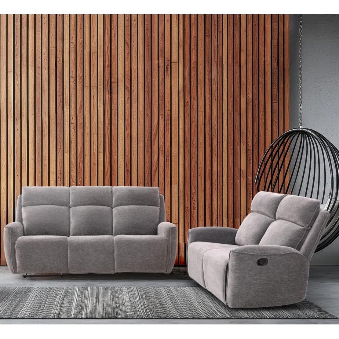 מערכת ישיבה 3+2 מבד עם 4 הדומים נשלפים דגם פיראוס אפור