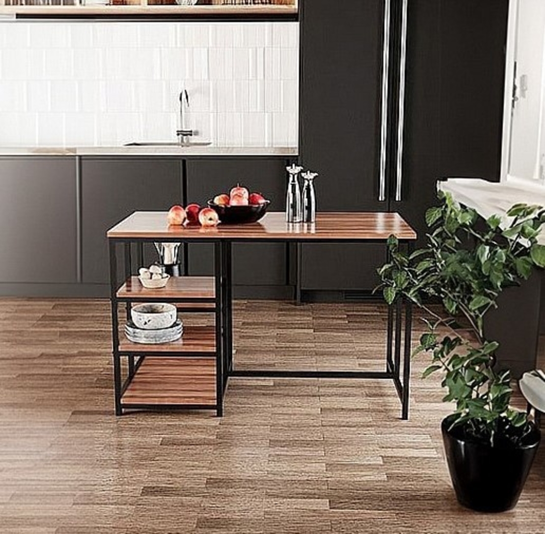 אי למטבח מעץ בשילוב מתכת דגם YM100111 צבע חום WALNUT