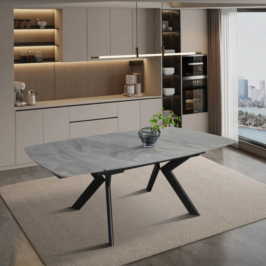 שולחן אוכל אבן קרמית נפתח דגם גפן 120 אפור + 4 כיסאות דגם פלג