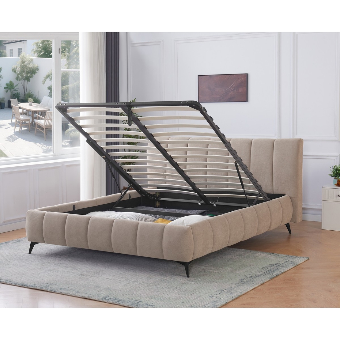 מיטה זוגית למזרן 140*190 עם ארגז מצעים דגם פשן PASSION חום בהיר