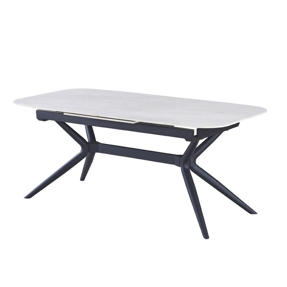 שולחן אוכל אבן קרמית באורך 1.8 מ' נפתח ל- 2.4 מ' עם רגלי ברזל דגם חץ סהרה