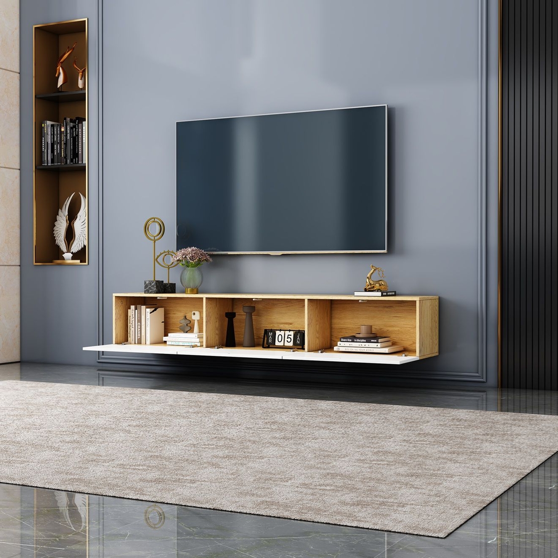 מזנון צף ברוחב 180 דגם אלונה ALONA אלון משולב דלתות לבנות