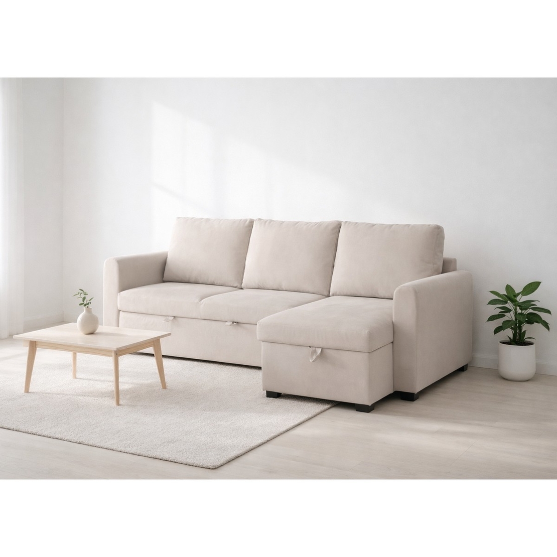 סלון פינתי מודולרי נפתח למיטה כולל ארגז מצעים דגם סלינה SELINA קפוצינו