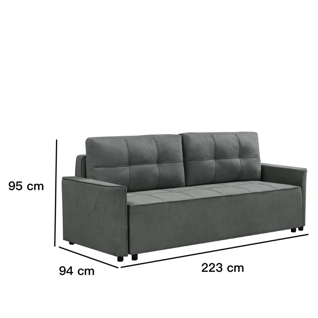 ספה מעוצבת נפתחת למיטה זוגית עם ארגז מצעים דגם ספידי אפור