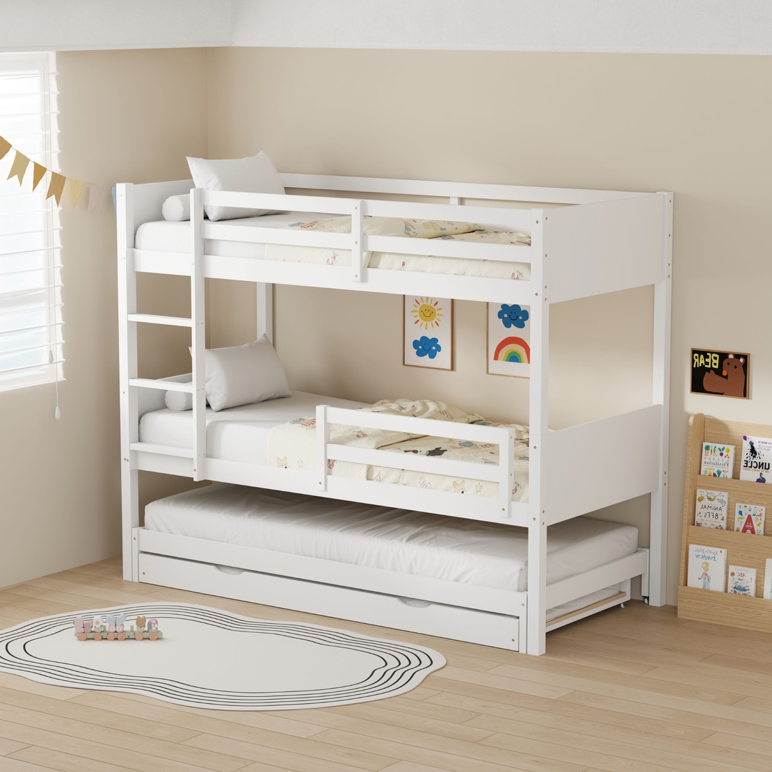 מיטת קומתיים מעץ מלא ואיכותי כולל 2 מיטות חבר ו 4 מזרנים דגם ביל