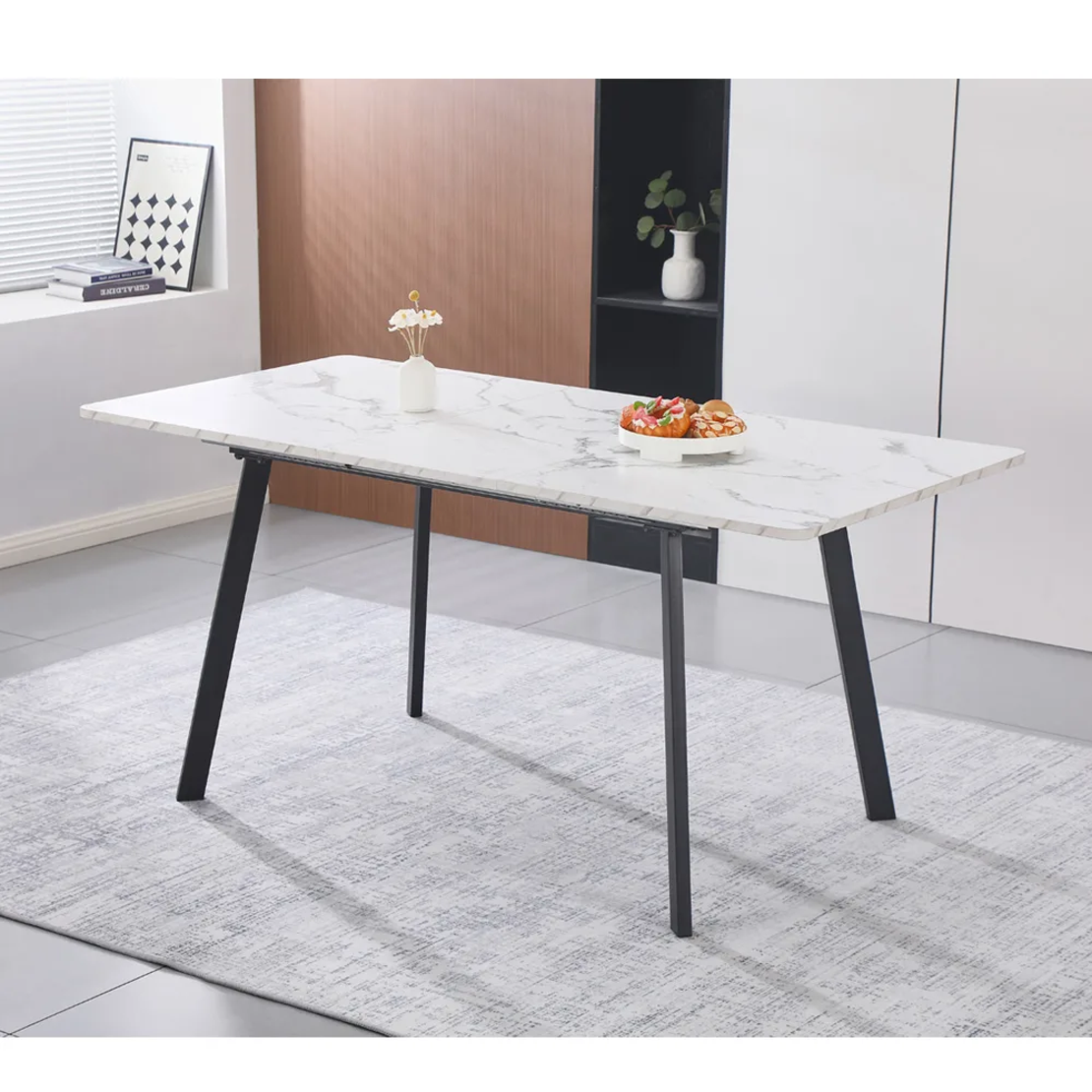 פינת אוכל נפתחת כולל ו-4 כסאות מרופדים דגם רומי לבן-שירה