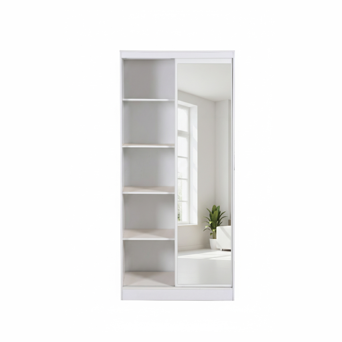 ארון הזזה 2 דלתות 100×220 מראה צד ימין דגם מיאמי Miami לבן | מבית WOODY