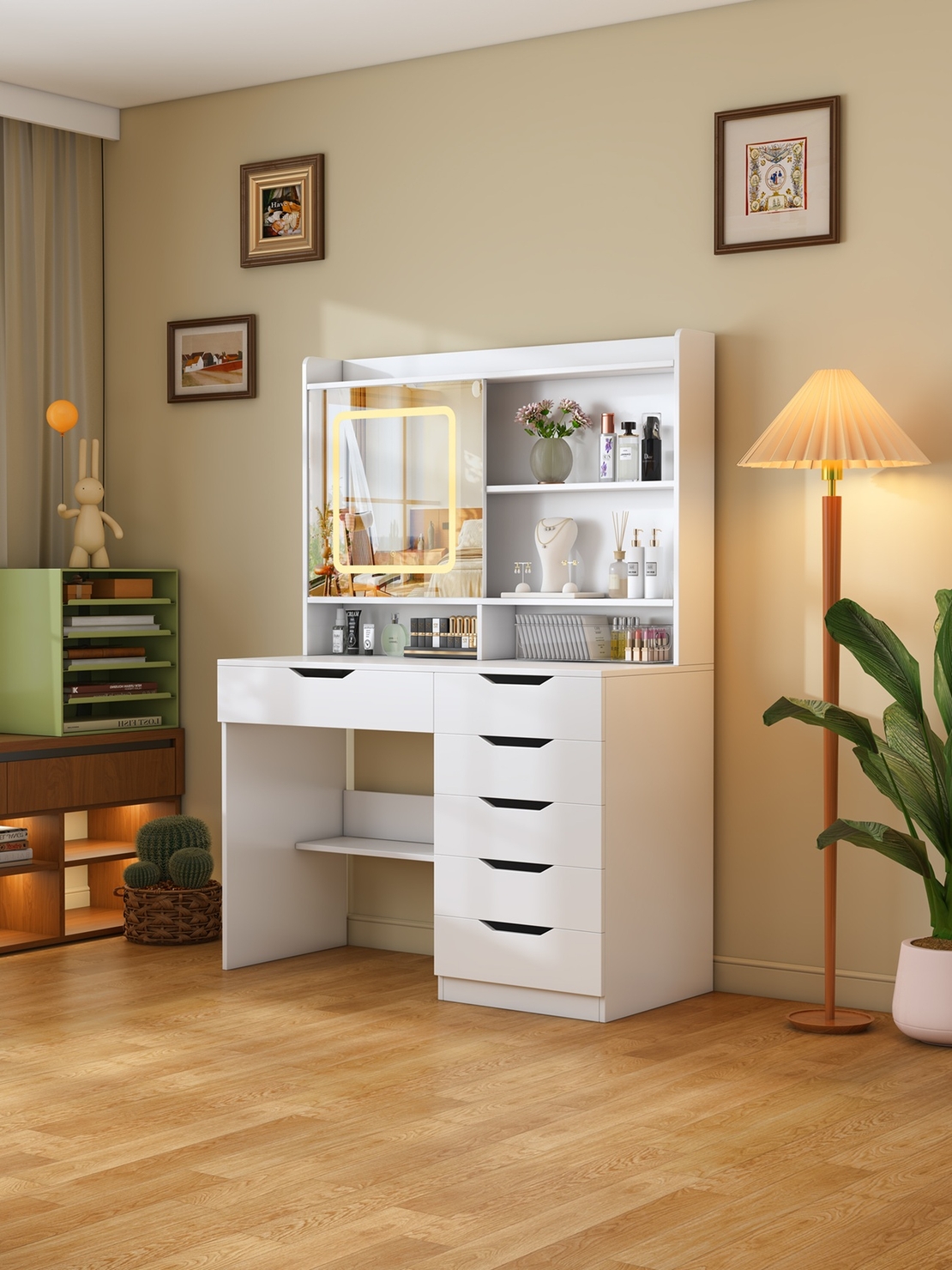 שידת איפור עם תאורת לד דגם קלואי CHLOE לבן