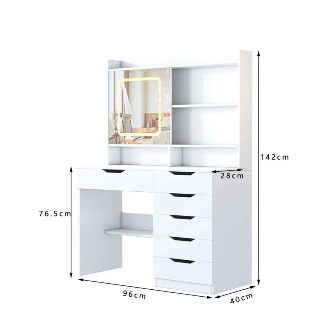 שידת איפור עם תאורת לד דגם קלואי CHLOE לבן