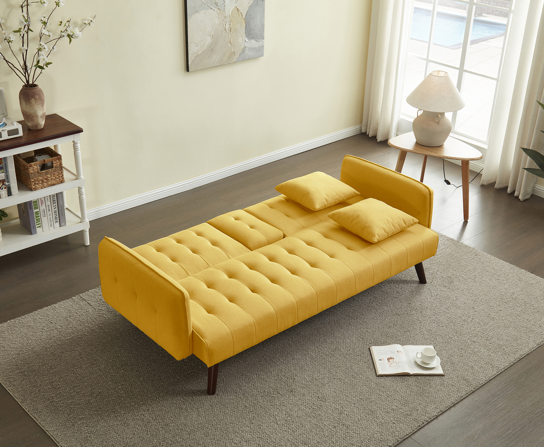 ספה נפתחת למיטה כולל בר כוסות דגם סיקסטיז חרדל