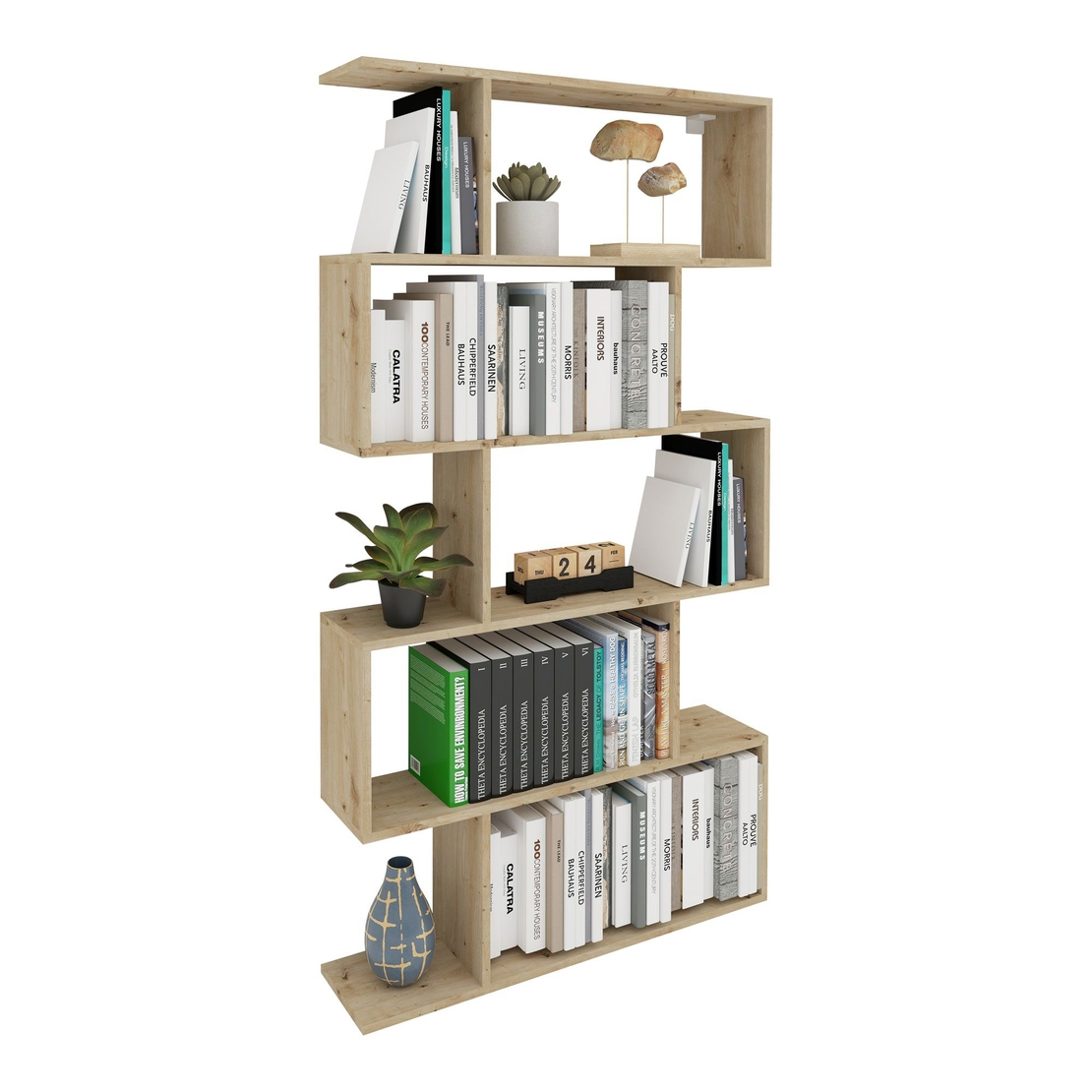 ספריה כוורת זיגזג ברוחב 90 בעיצוב מודרני דגם ורד אלון