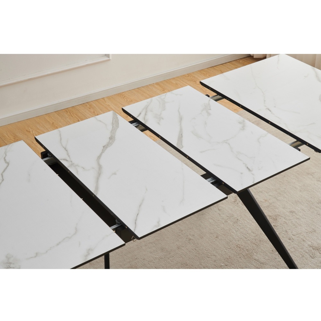 פינת אוכל נפתחת 1.2-2.0 מ' עם 4 כסאות דגם סנטוריני לבן-רוז