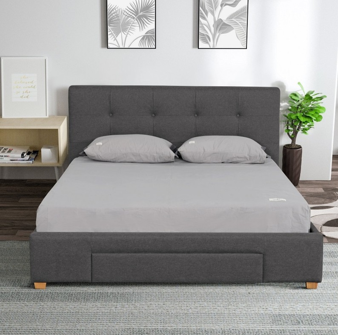 מיטה זוגית כולל מגירה וכולל מזרן קפיצים וזוג כריות מבד איכותי רחיץ דוחה כתמים דגם הלן