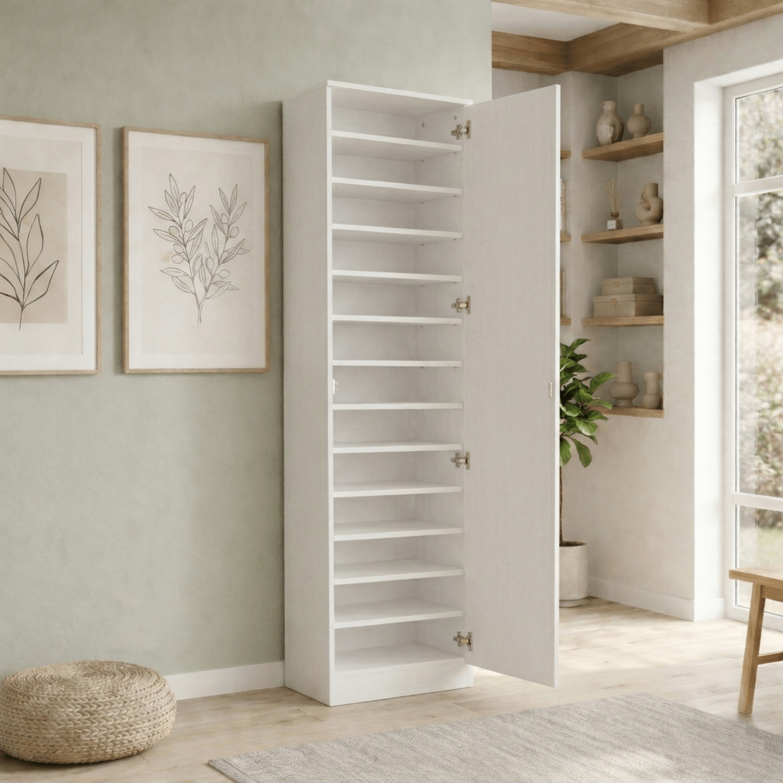 ארון נעליים 13 תאים מעוצב 45×200 עם מראה דגם ריו Rio לבן | מבית WOODY