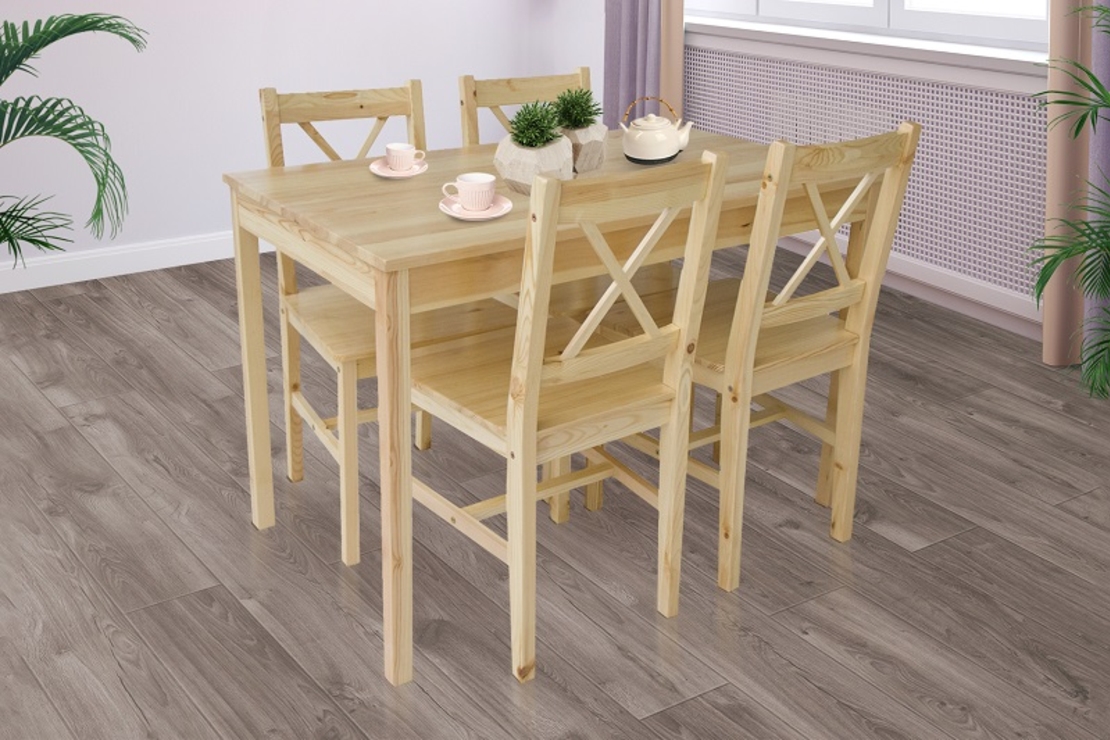 פינת אוכל מעץ מלא כוללת שולחן ו4 כסאות דגם פיבי