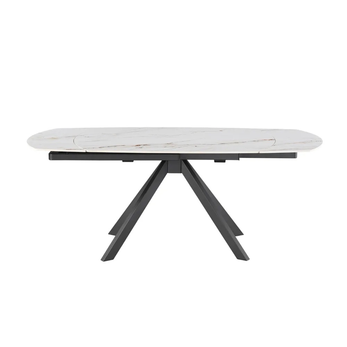 שולחן אוכל אבן קרמית נפתח עם רגלי ברזל דגם טייפון לבן