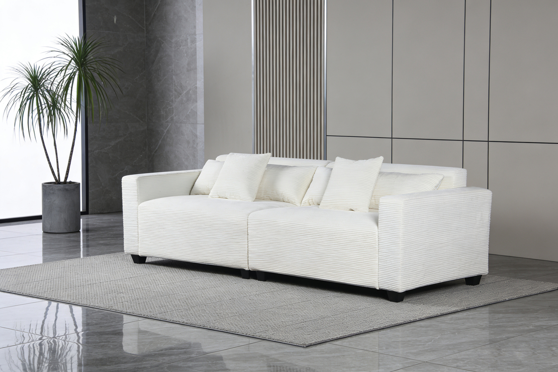 ספת רביצה 6 מושבים מבד קורדרוי רחיץ ודוחה כתמים דגם איימי שמנת