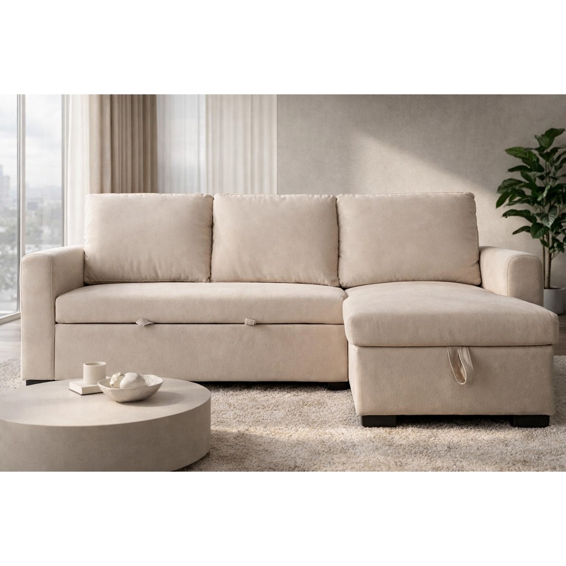 סלון פינתי מודולרי נפתח למיטה כולל ארגז מצעים דגם סלינה SELINA קפוצינו