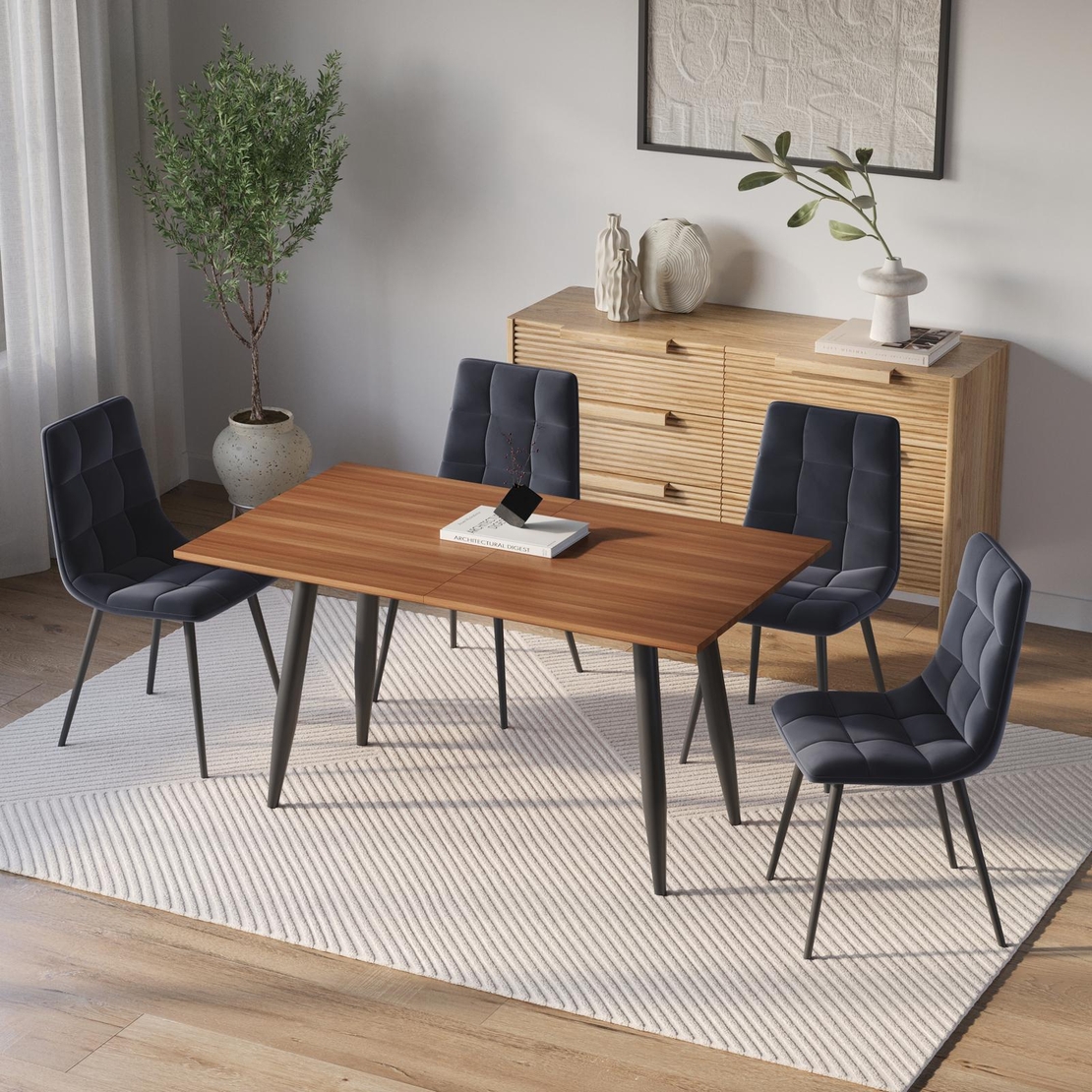 פינת אוכל נפתחת כולל 4 כסאות מבד קטיפה רחיץ דגם ברצלונה