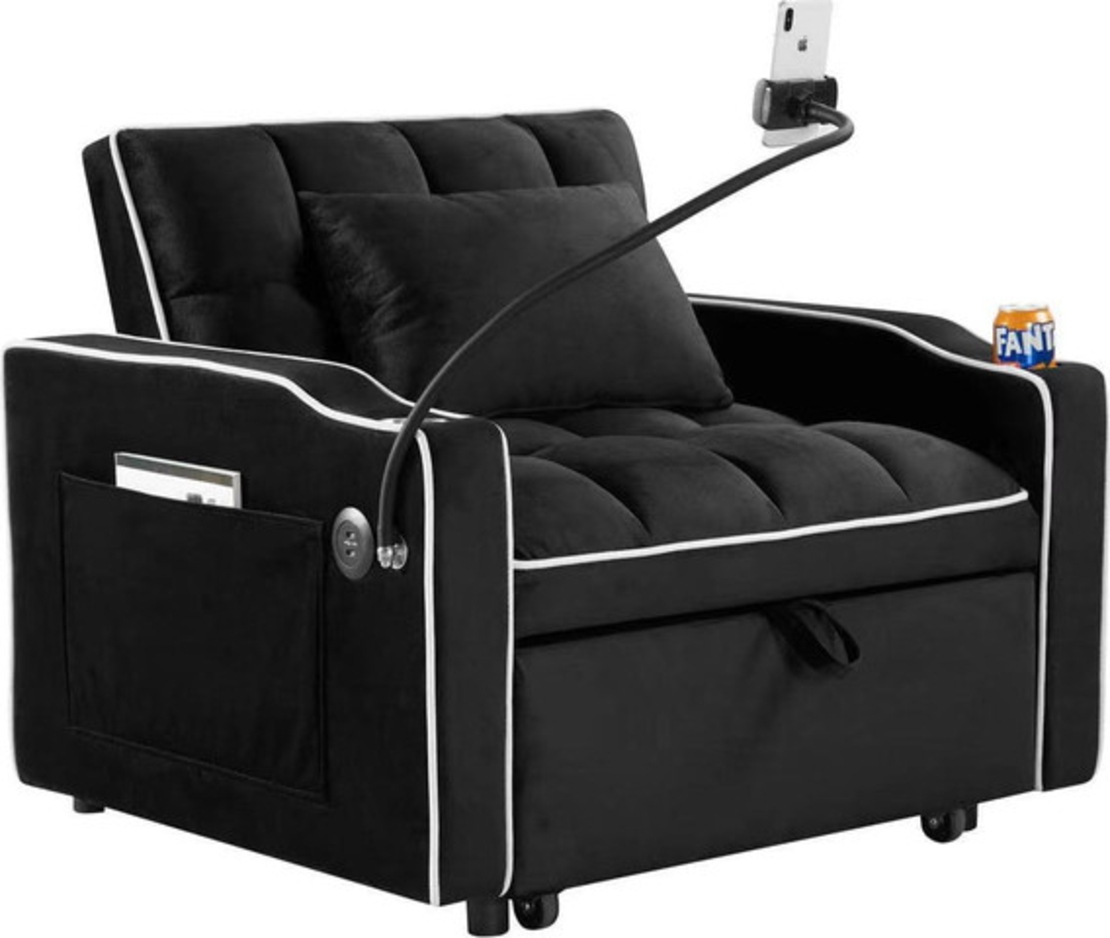 כורסא קטיפה עם טעינת USB דגם לאציו LAZIO שחור