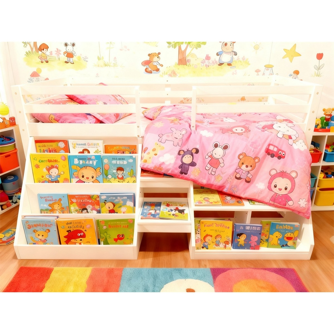 מיטת גלריה לילדים עם מדפים אחסון מזרן וסולם דגם קרין KARIN