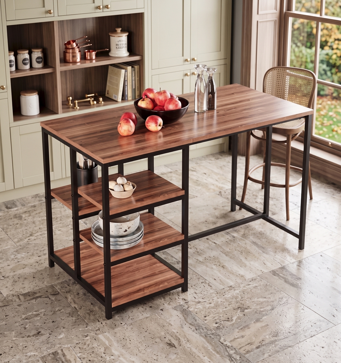 אי למטבח מעץ בשילוב מתכת דגם דפנה צבע חום WALNUT