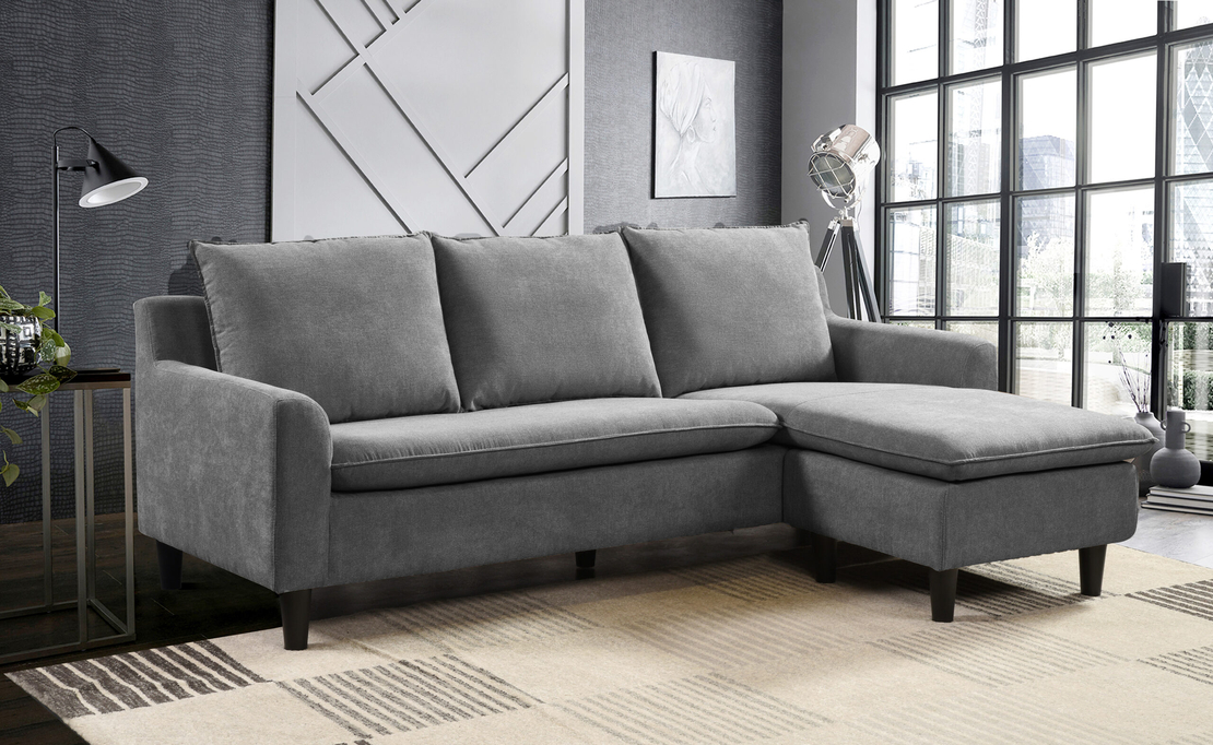 ספה מודולרית מבד קטיפה רחיץ דוחה כתמים דגם מארביס אפור כהה