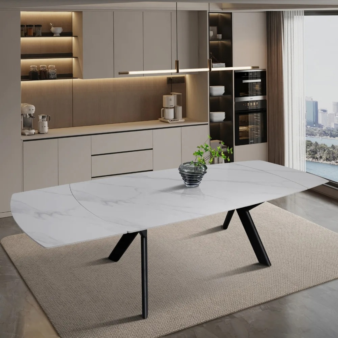 שולחן אוכל אבן קרמית נפתח דגם גפן 140 לבן