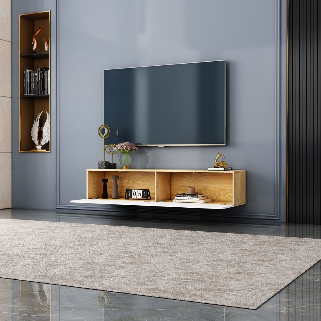 מזנון צף ברוחב 160 דגם אווה EVA אלון משולב דלתות לבנות