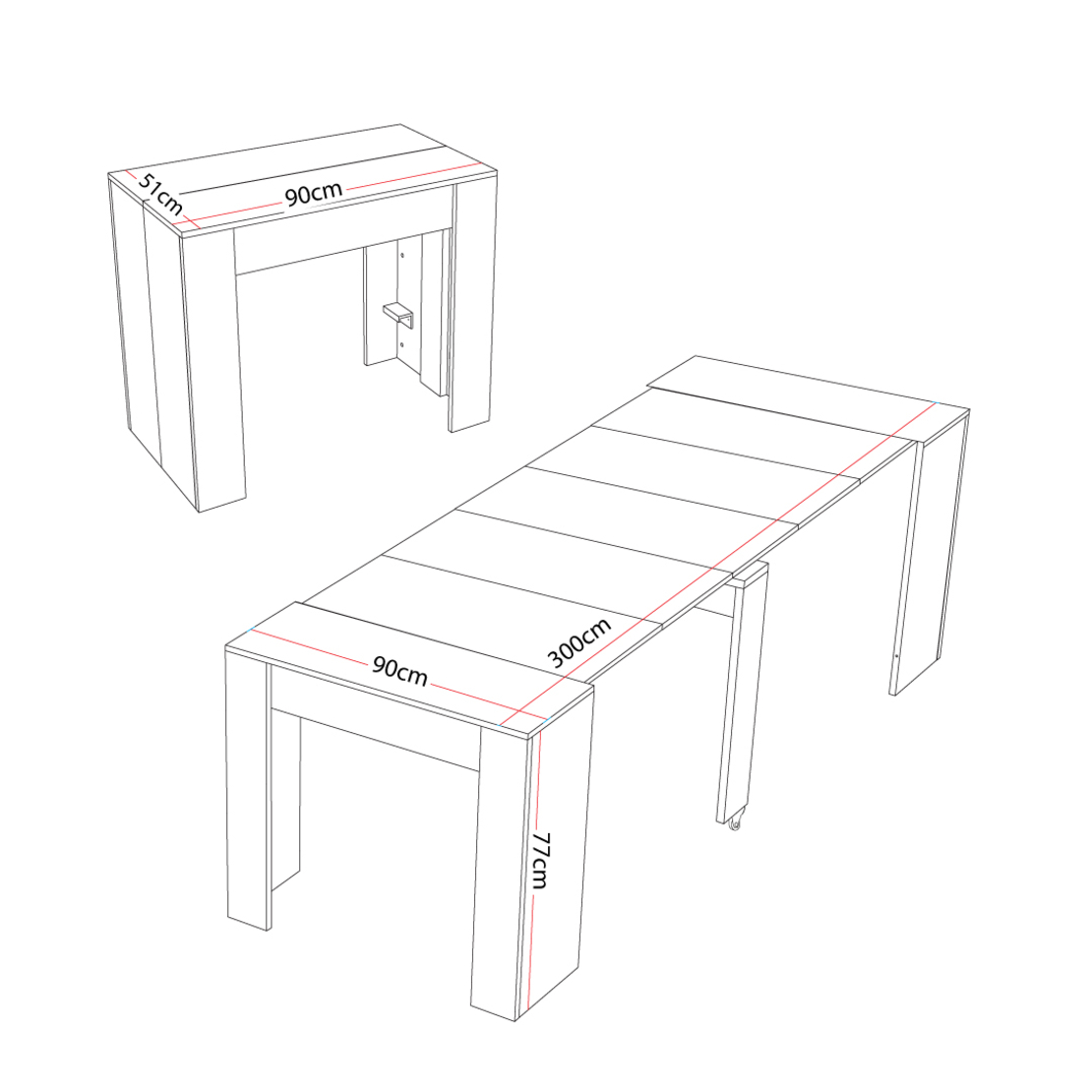 קונסולה נפתחת לפינת אוכל 3 מטר דגם זאוס Zeus עץ טבעי | מבית WOODY