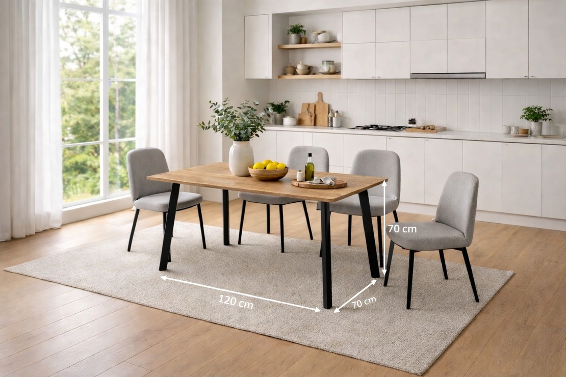 שולחן אוכל מלבני 120×70 ס״מ עם רגלי מתכת שחורות דגם גולן GOLAN