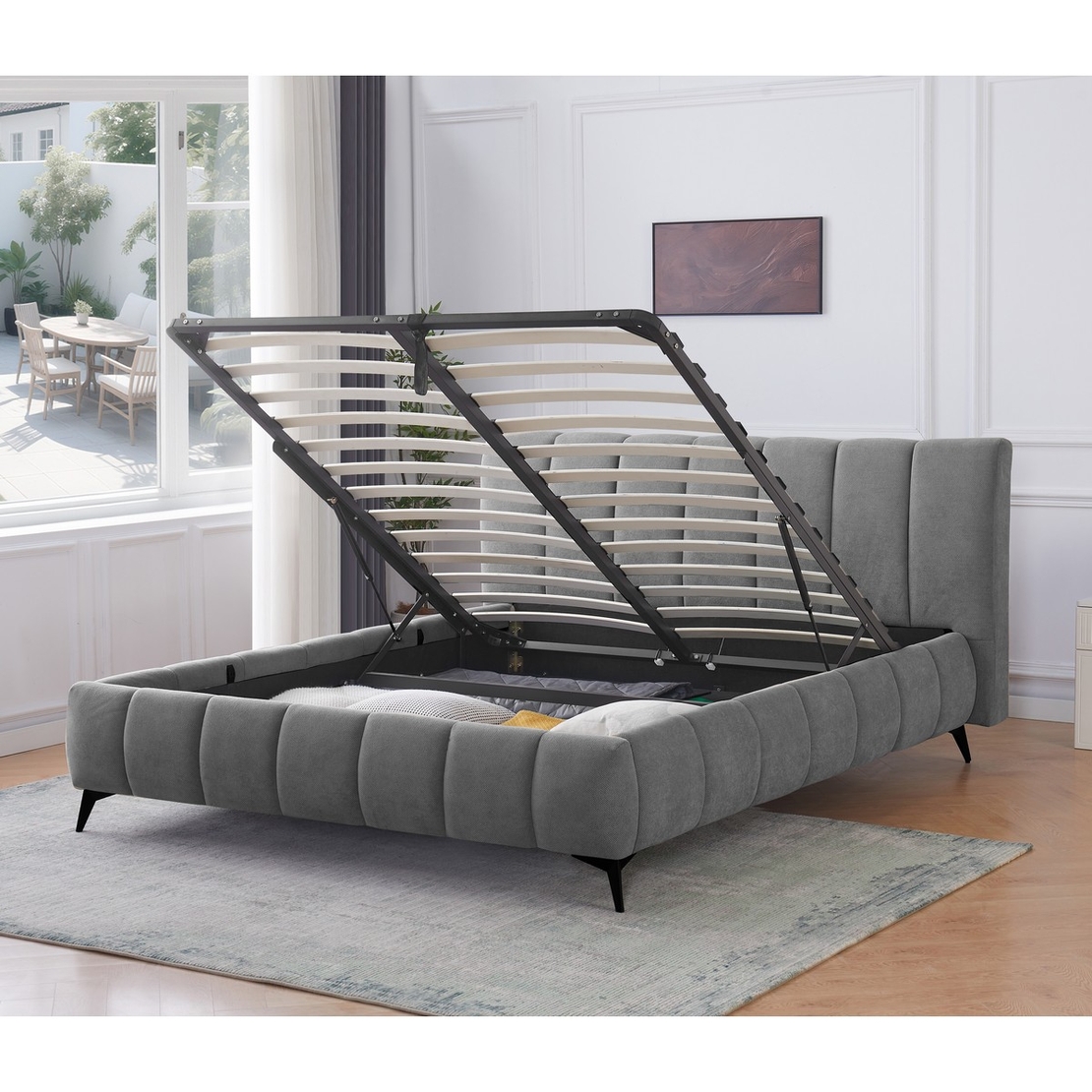 מיטה זוגית למזרן 140*190 עם ארגז מצעים דגם פשן PASSION אפור