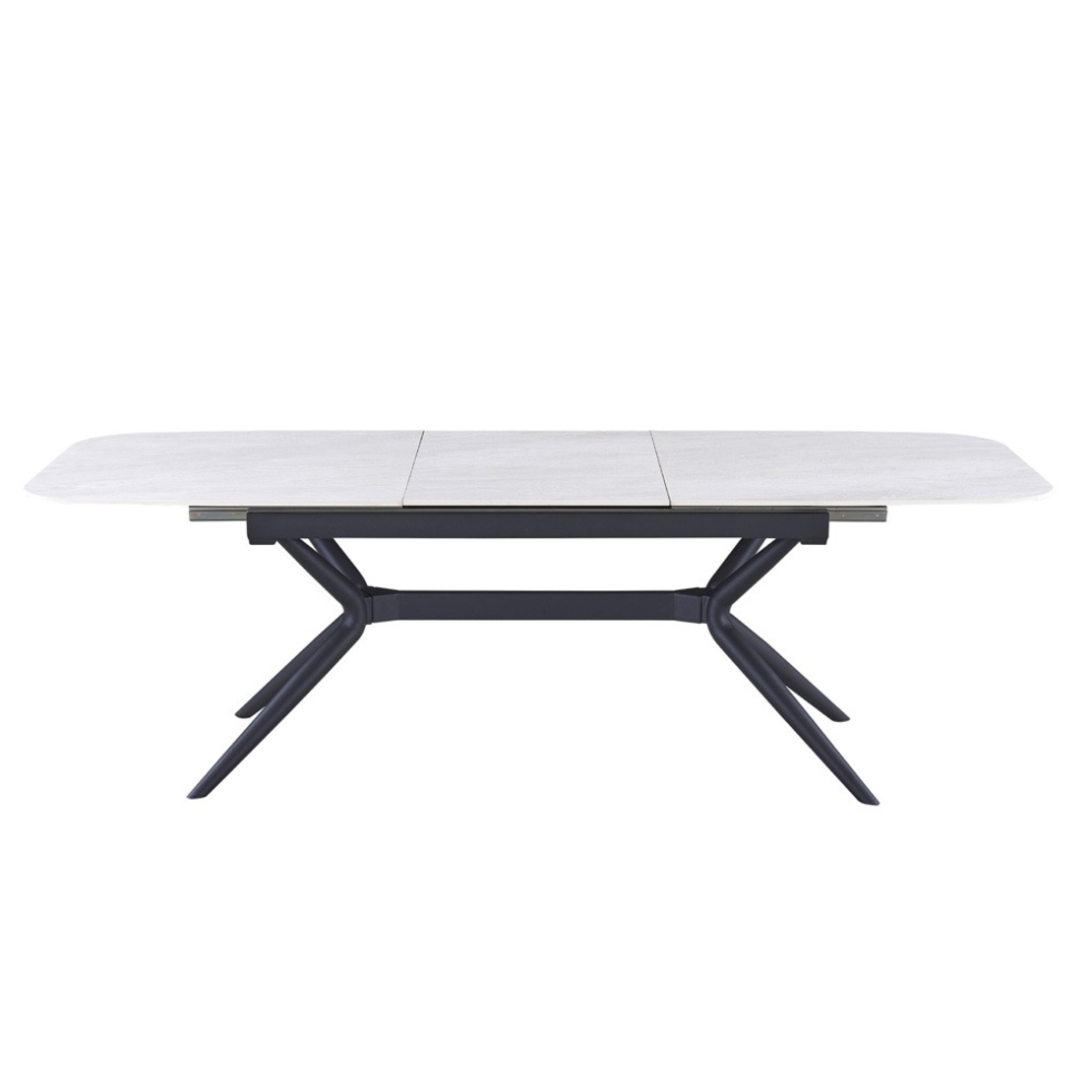 שולחן אוכל אבן קרמית באורך 1.8 מ' נפתח ל- 2.4 מ' עם רגלי ברזל דגם חץ סהרה