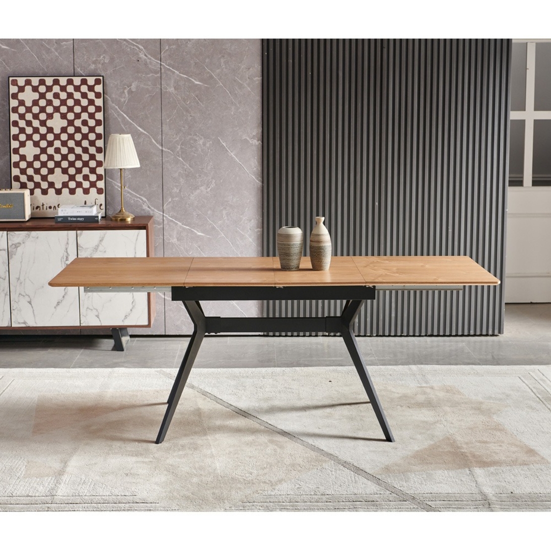 שולחן אוכל נפתח 1.2-2.0 מ' עם רגלי ברזל דגם סנטוריני-אלון טבעי