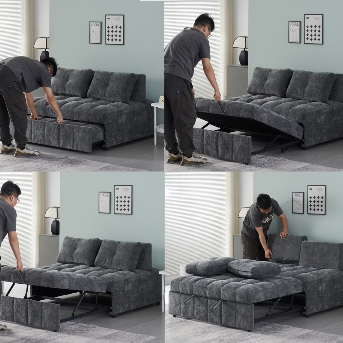 ספה נפתחת למיטה רחבה עם ראש מתכוונן דגם טקילה אפור