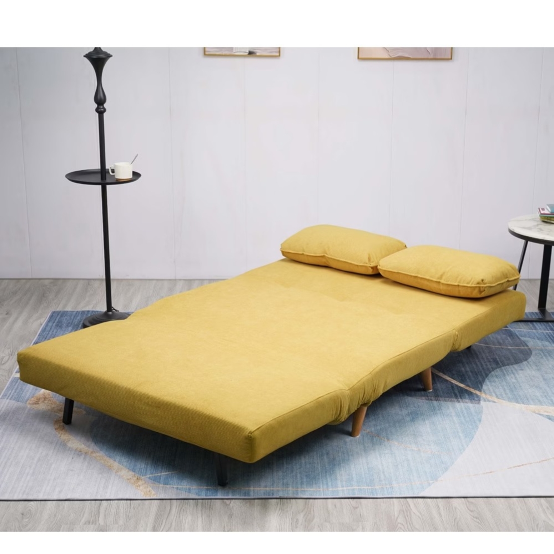 ספה ברוחב 120 נפתחת למיטה מרופדת בד רחיץ דגם נינט חרדל