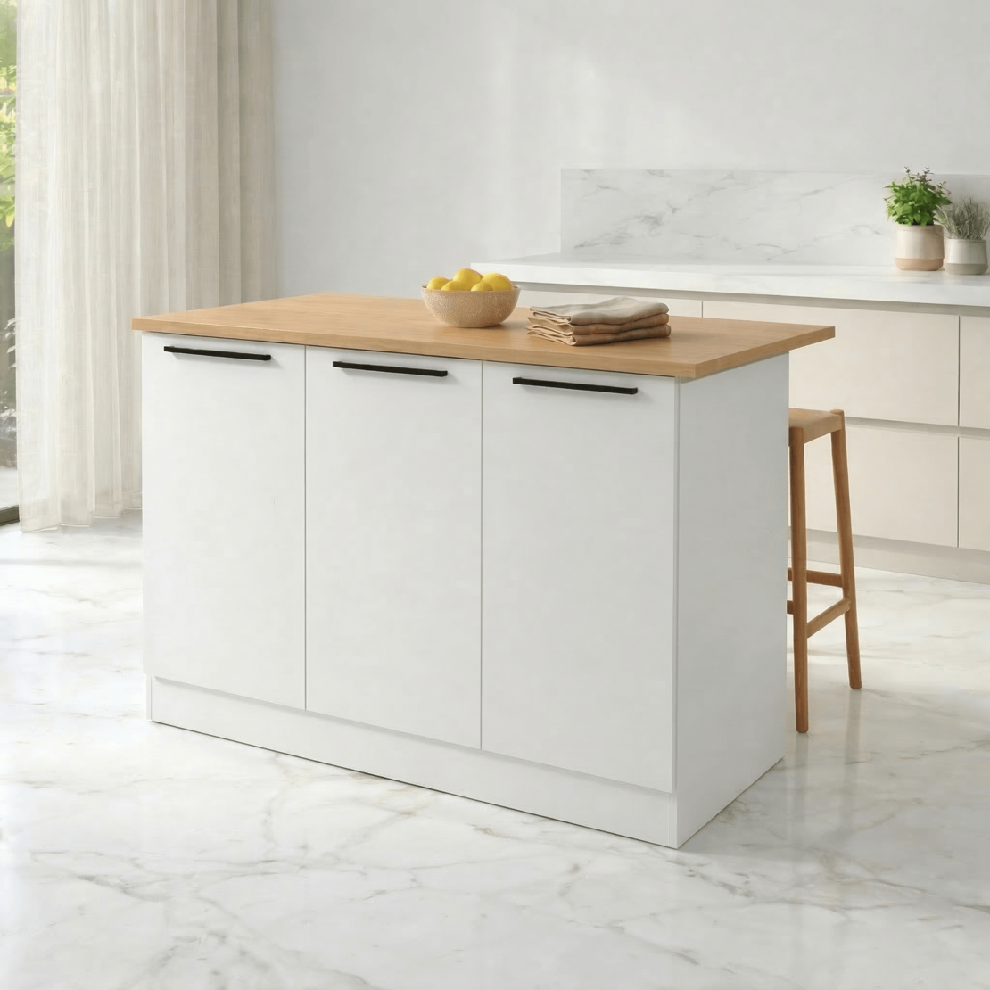 אי למטבח משולב שולחן בר דגם לורן Loren Door לבן משולב עץ | מבית WOODY