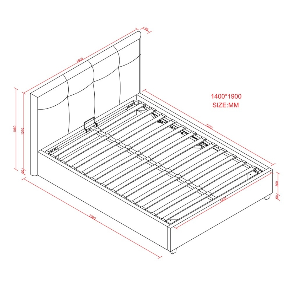 מיטה זוגית מעוצבת בריפוד בד קטיפתי עם ארגז מצעים מעץ דגם ברזיל שחור