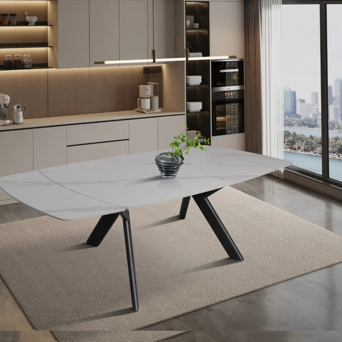 שולחן אוכל אבן קרמית נפתח דגם גפן 120 לבן