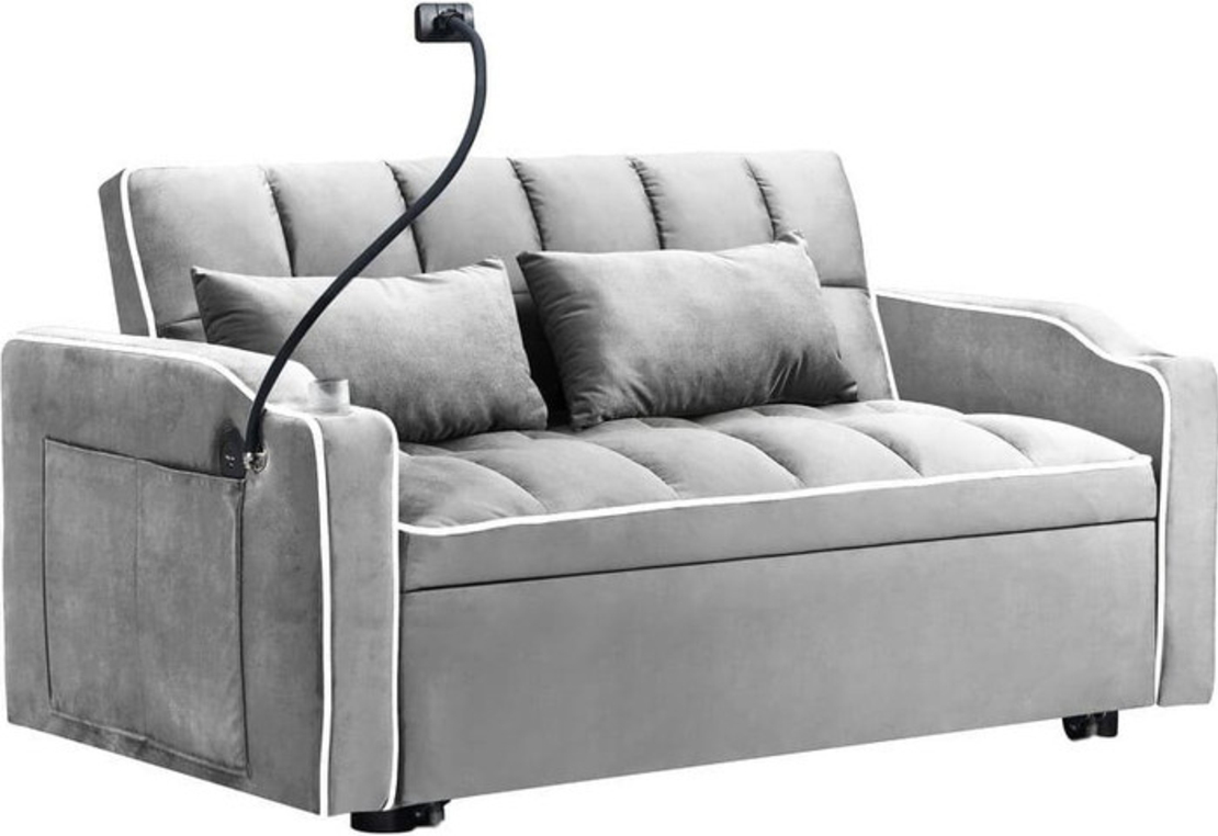 ספה נפתחת למיטה זוגית עם טעינת USB דגם לאציו LAZIO-2 אפור בהיר