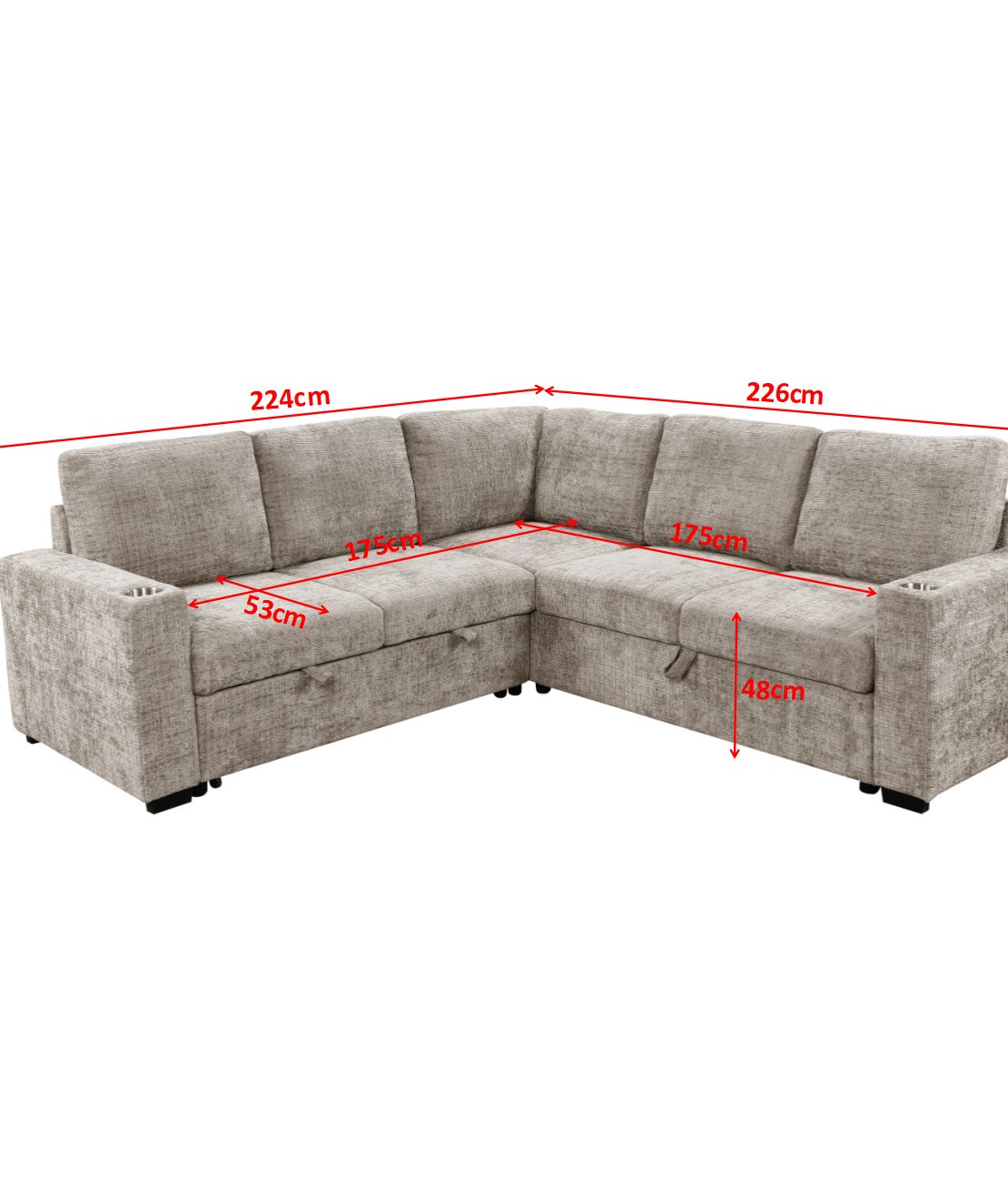 סלון פינתי מודולרי נפתח למיטה זוגית עם ארגז מצעים דגם לאטי LATTI אפור כהה