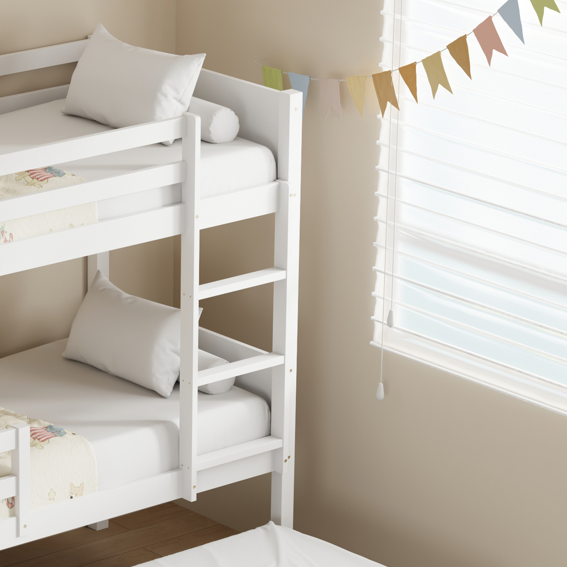 מיטת קומתיים מעץ מלא ואיכותי כולל 2 מיטות חבר ו 4 מזרנים דגם ביל