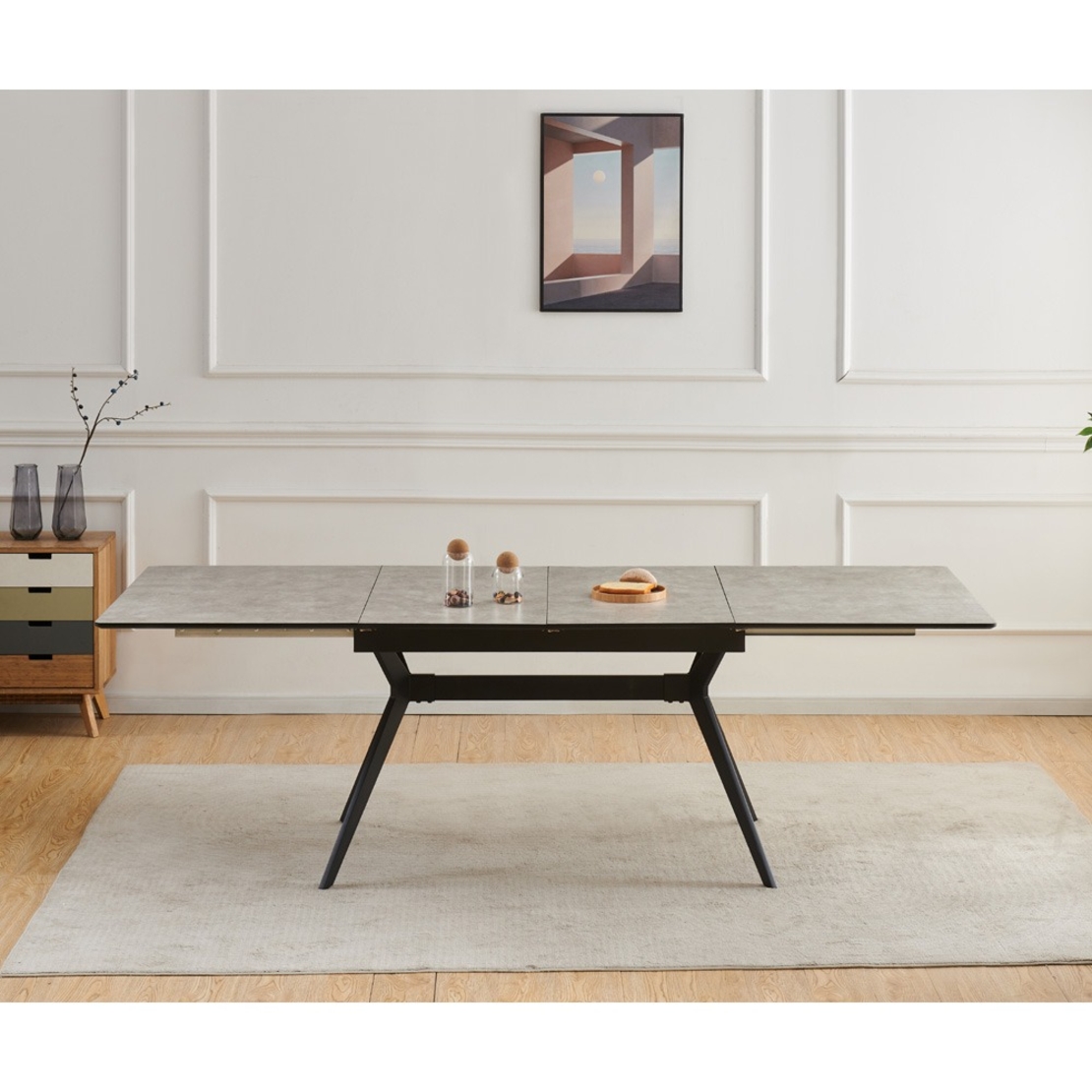 שולחן אוכל נפתח 1.4-2.4 מ' עם רגלי ברזל דגם סנטוריני-אפור